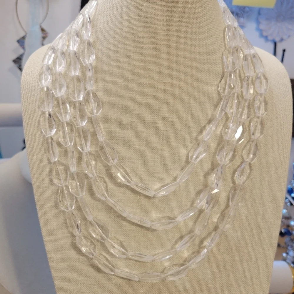 Clear Cut 4-Strand Necklace w/ Goldtone Lobster Clasp
